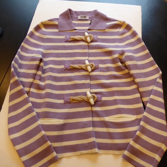 Moschino Cheap and Chic Ladies Lilac Cream Striped Knit Sweater Jacket USA SZ 10 - Picture 6 of 16